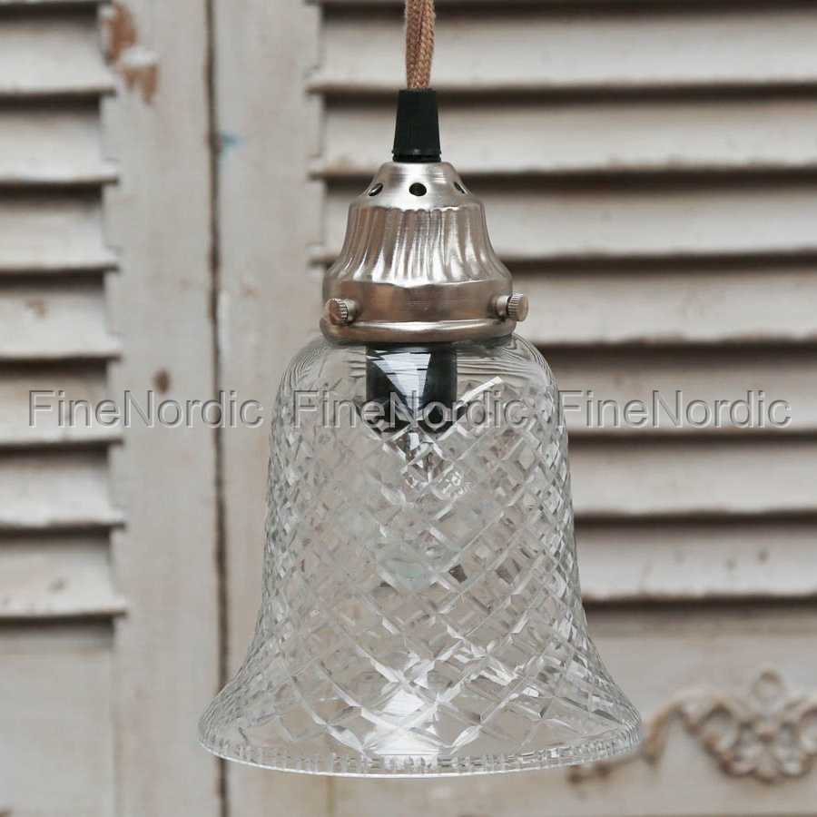 Chic Antique Hengelampe Klokke Glas med Baldakin H 19 cm Chic Antique Lampe med Perlekant Glas Handgjort