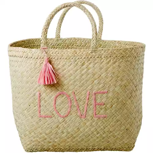 Vesker kjøp din Veske her FineNordic Nettbutikk Rice XXL Bozaka Veske Raffia Håndtak og Pom Poms Rosa