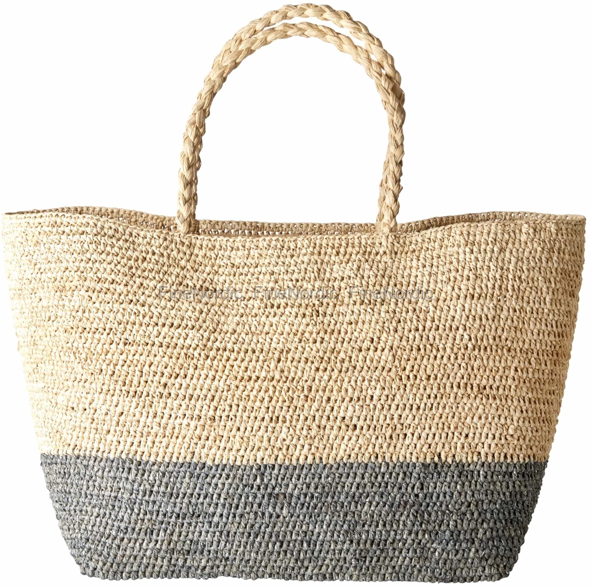 Rice Raffia Shoppingveske Silver Bunn Stor Rice XXL Bozaka Veske Raffia Håndtak og Pom Poms Rosa