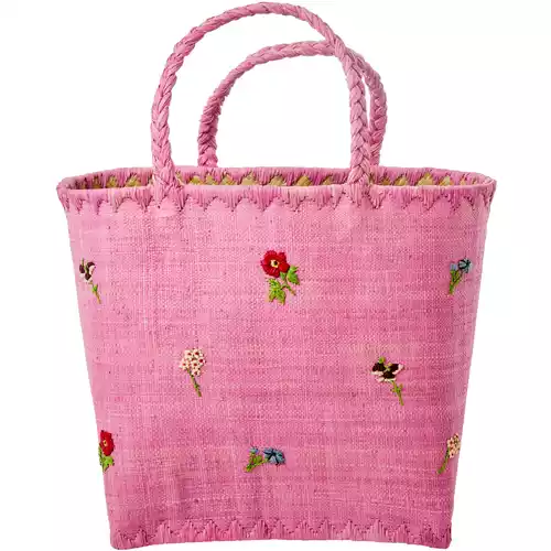 Vesker kjøp din Veske her FineNordic Nettbutikk Rice XXL Bozaka Veske Raffia Håndtak og Pom Poms Rosa