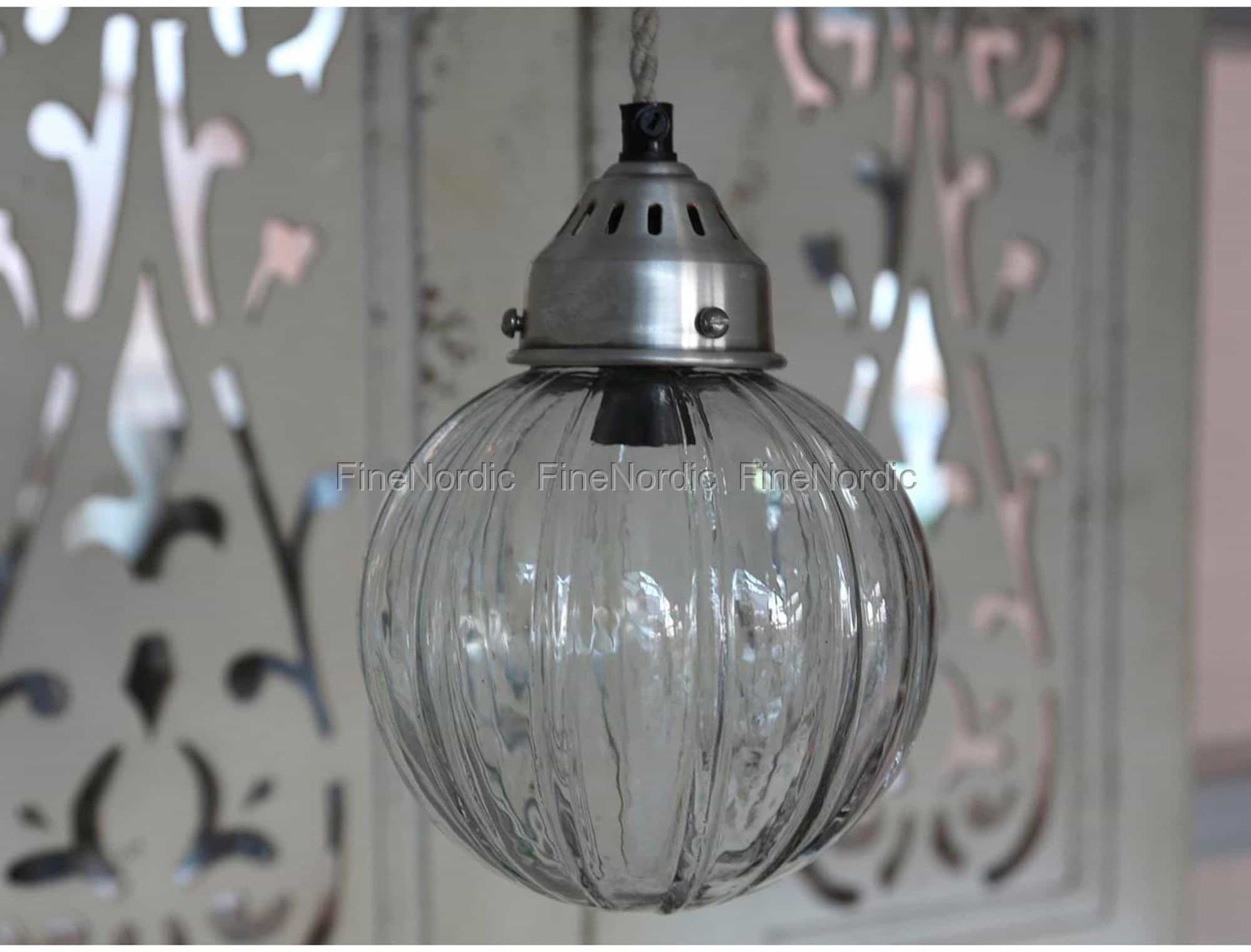 Chic Antique Glasslampe Globular med Spor Håndlaget Chic Antique Lampe med Perlekant Glas Handgjort