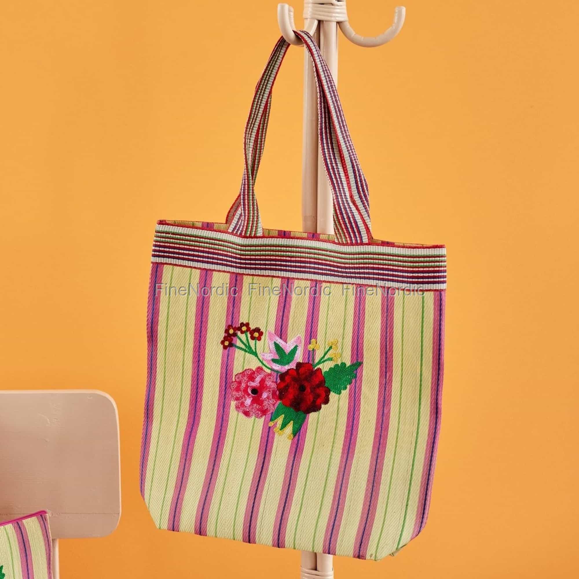 Rice Resirkulert Plast Handlepose - Sand Stripes - Flower Embroidery